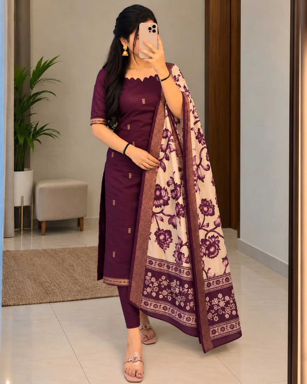Cotton Top with Chennuri Silk Kalamkari Dupatta 2