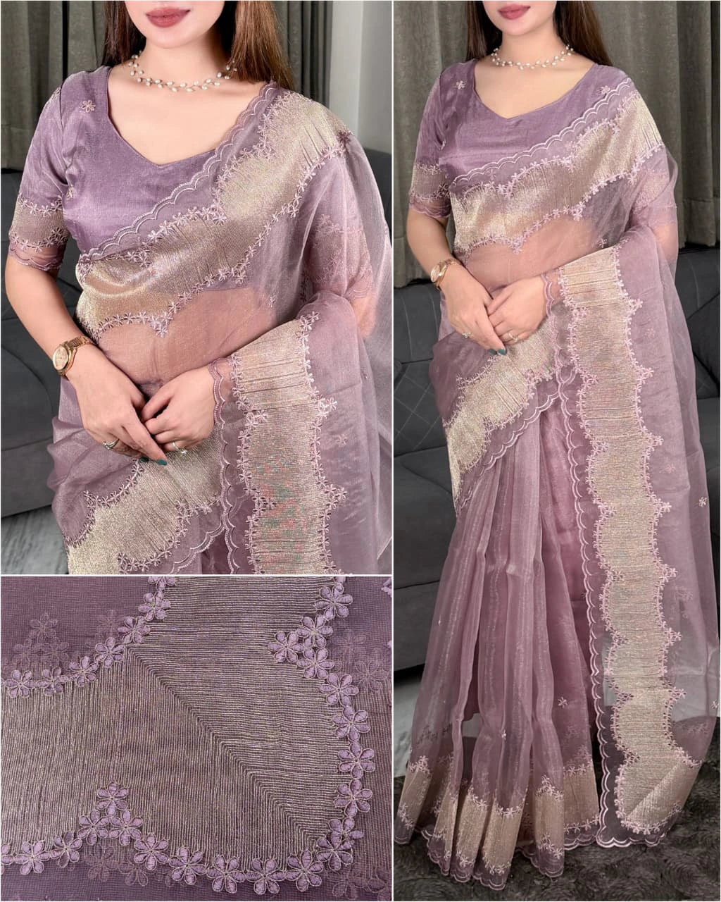 Violin Silk Embroidered Saree 1