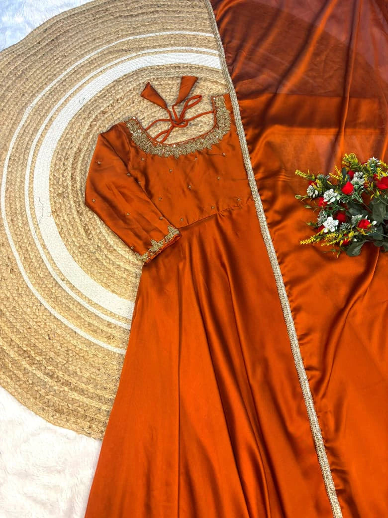 Rangoli Silk Anarkali Gown with Dupatta 4