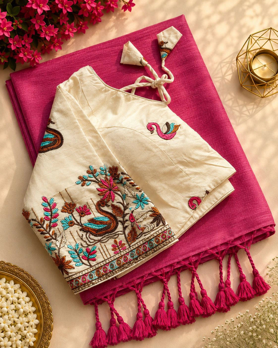 Khadi Cotton Saree with Embroidered Blouse 5