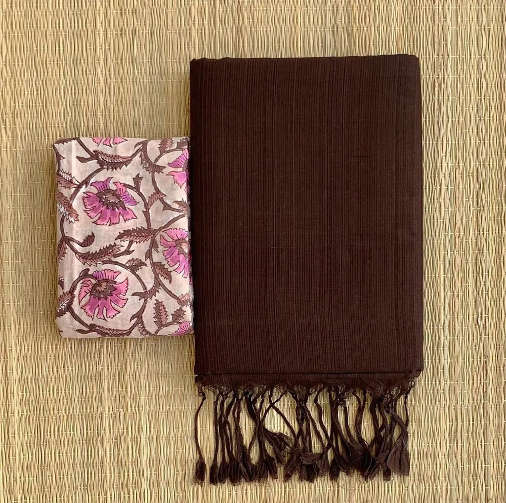 Insta Viral Khadhi Cotton  Sarees With Kalamkari BlousePiece 4