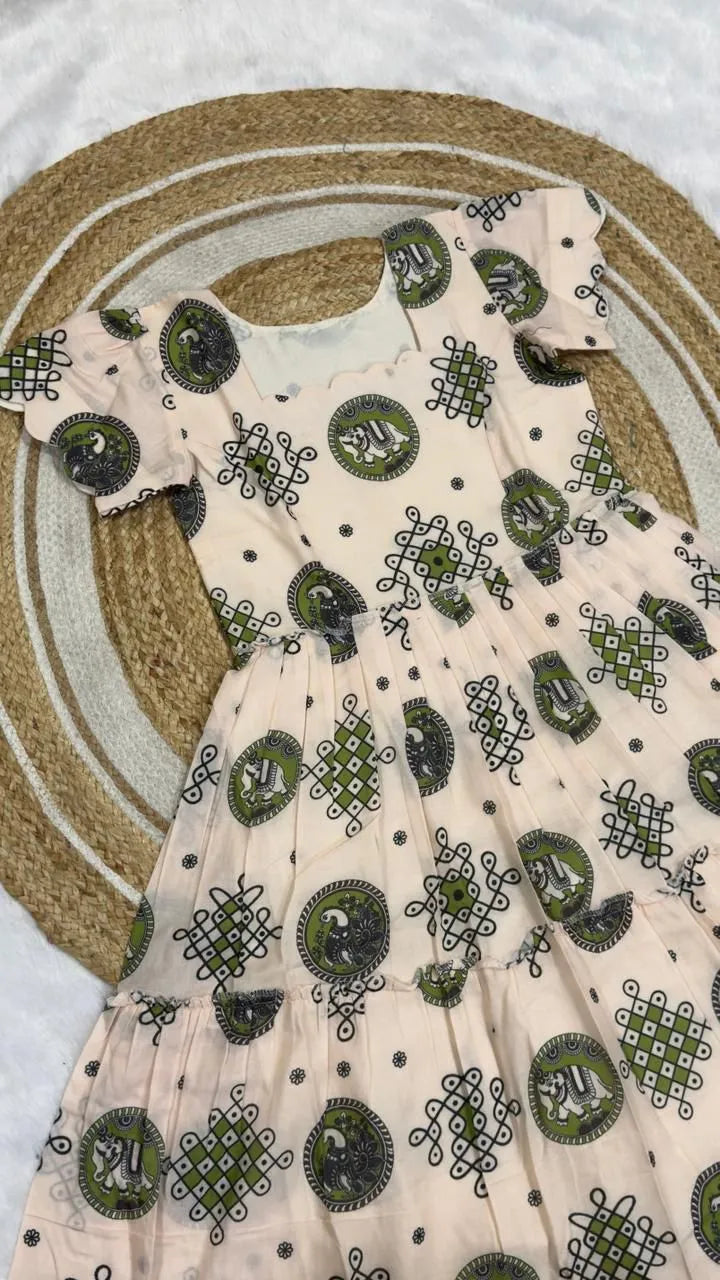 👸🌸Most Trending Kalamkari Kolam Design Mull chanderi Maxi Gown🌸👸 6