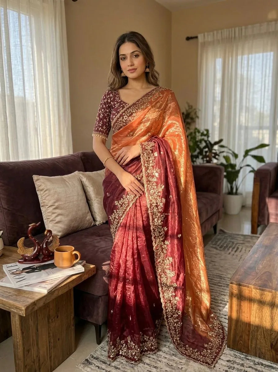 🌸🌸Beautiful Soft Fendy Sequence Embroidery Work Sarees🌸🌸 6