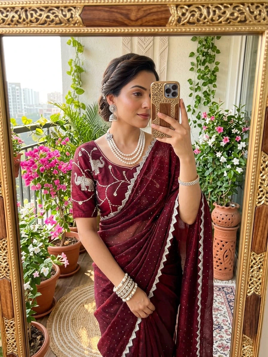 Satin Silk Saree with Blouse 10
