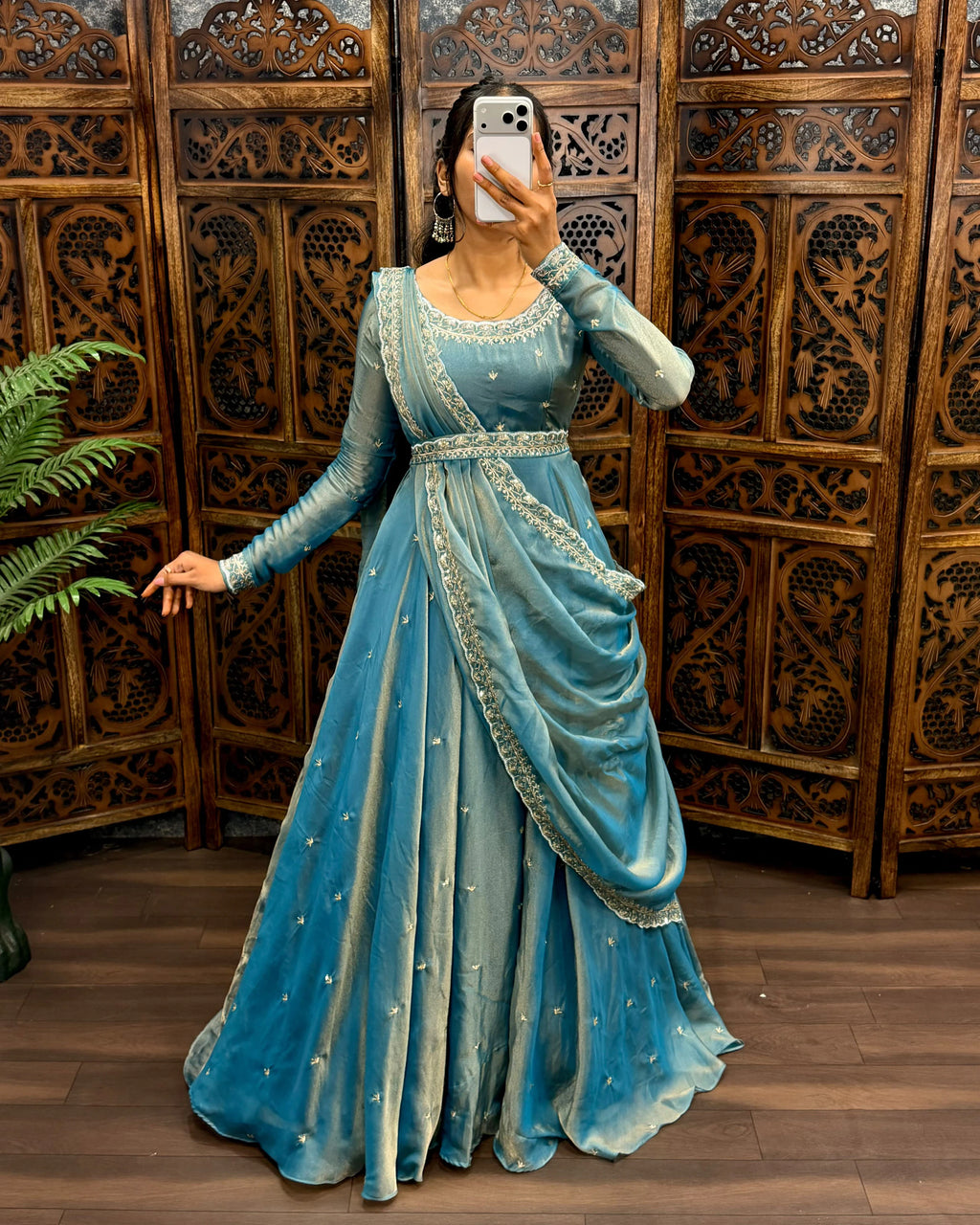 Premium South Silk Gown with Dupatta 6