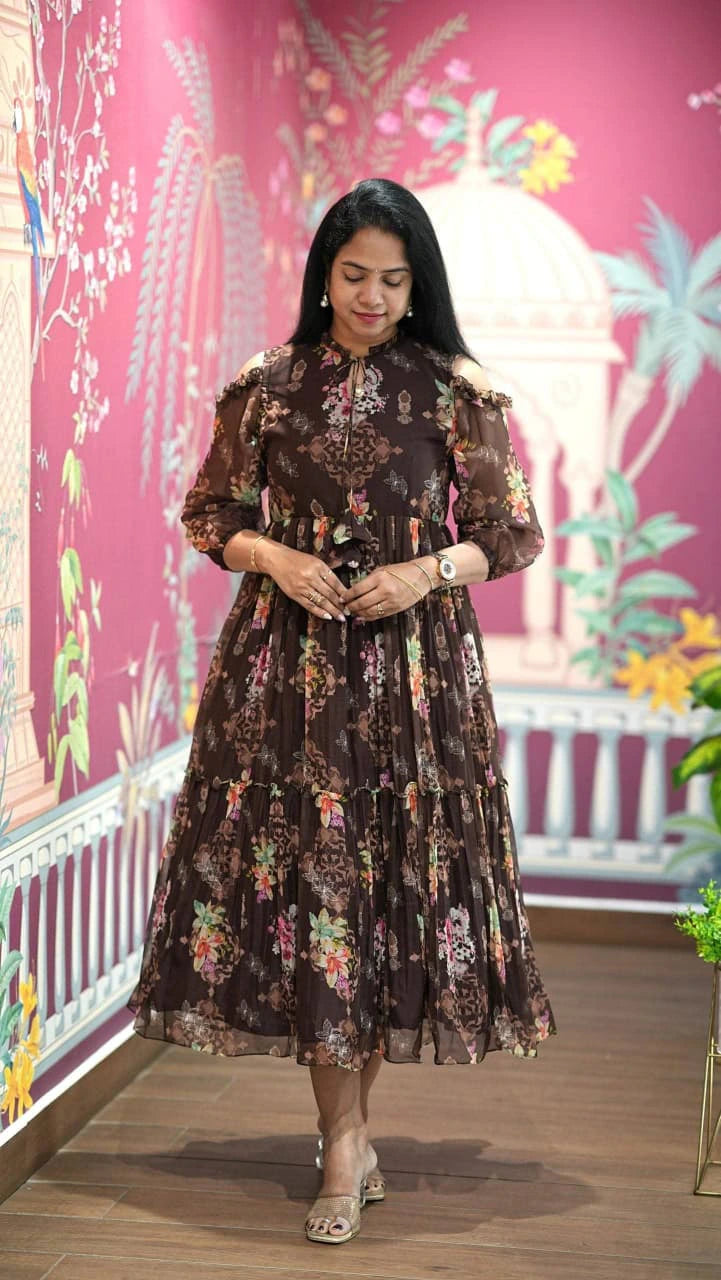 Georgette Floral Gown Dress 6