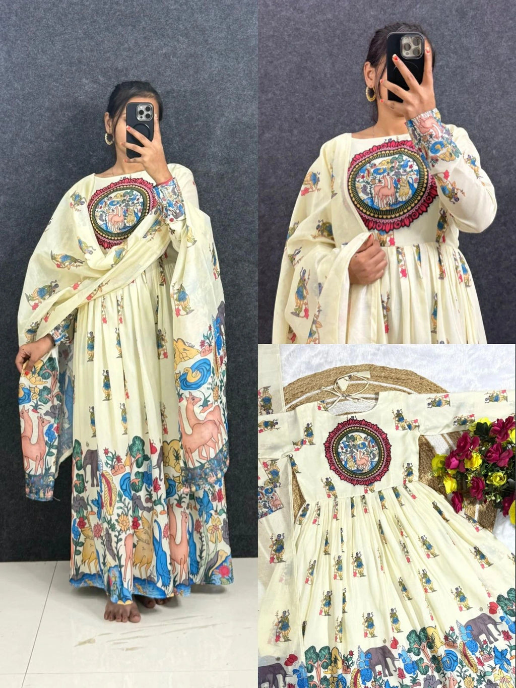 ❤️❤️Cotton Venkatagiri Animal Print Anarkali Sets❤️❤️ 1