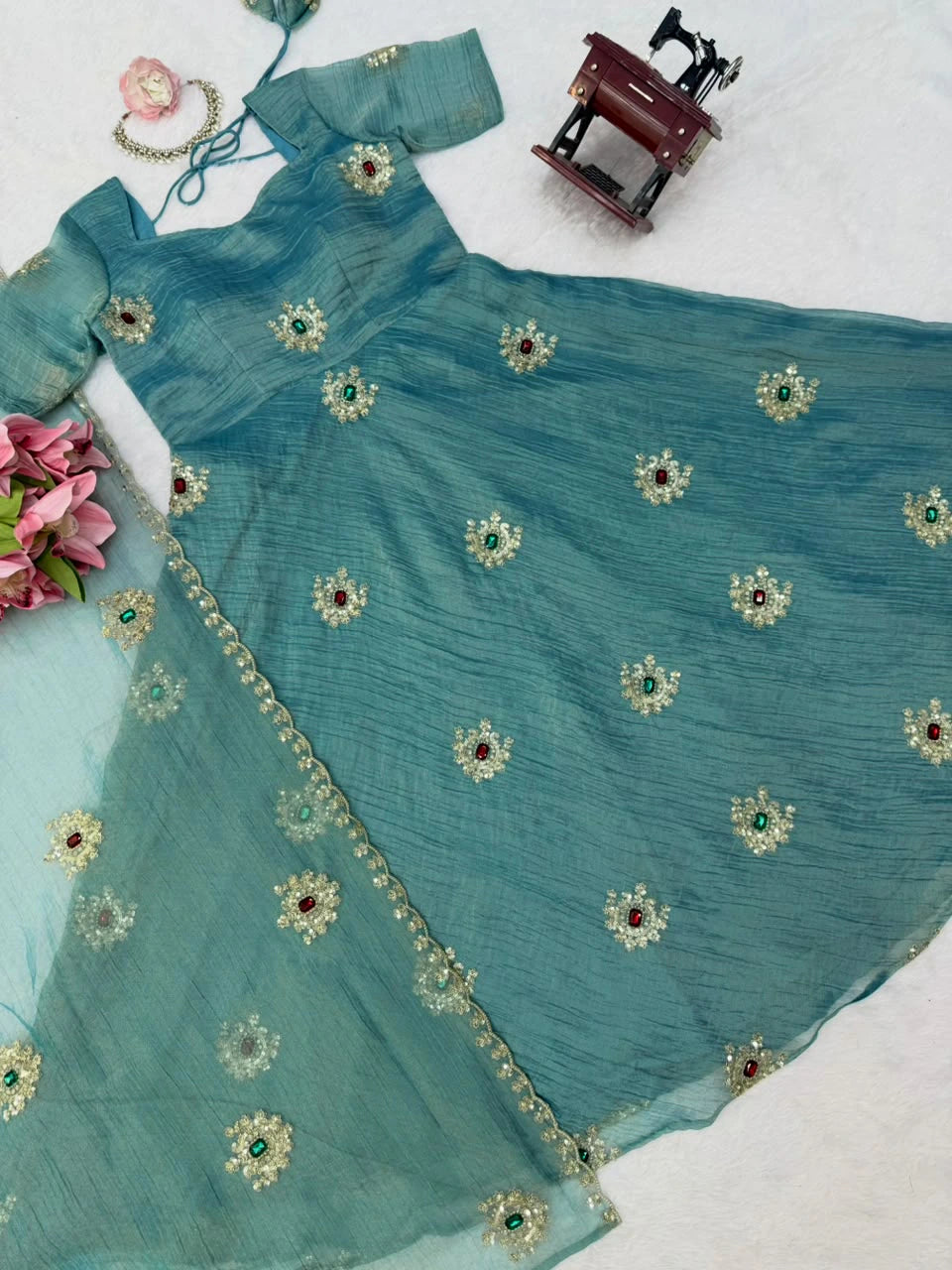 Salsa Silk Gown with Pant Set & Dupatta 6