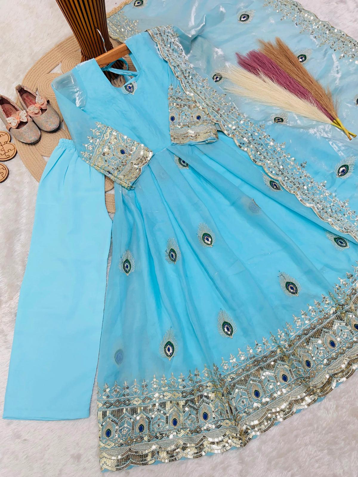 Silk Embroidered Kids Gown Set 10