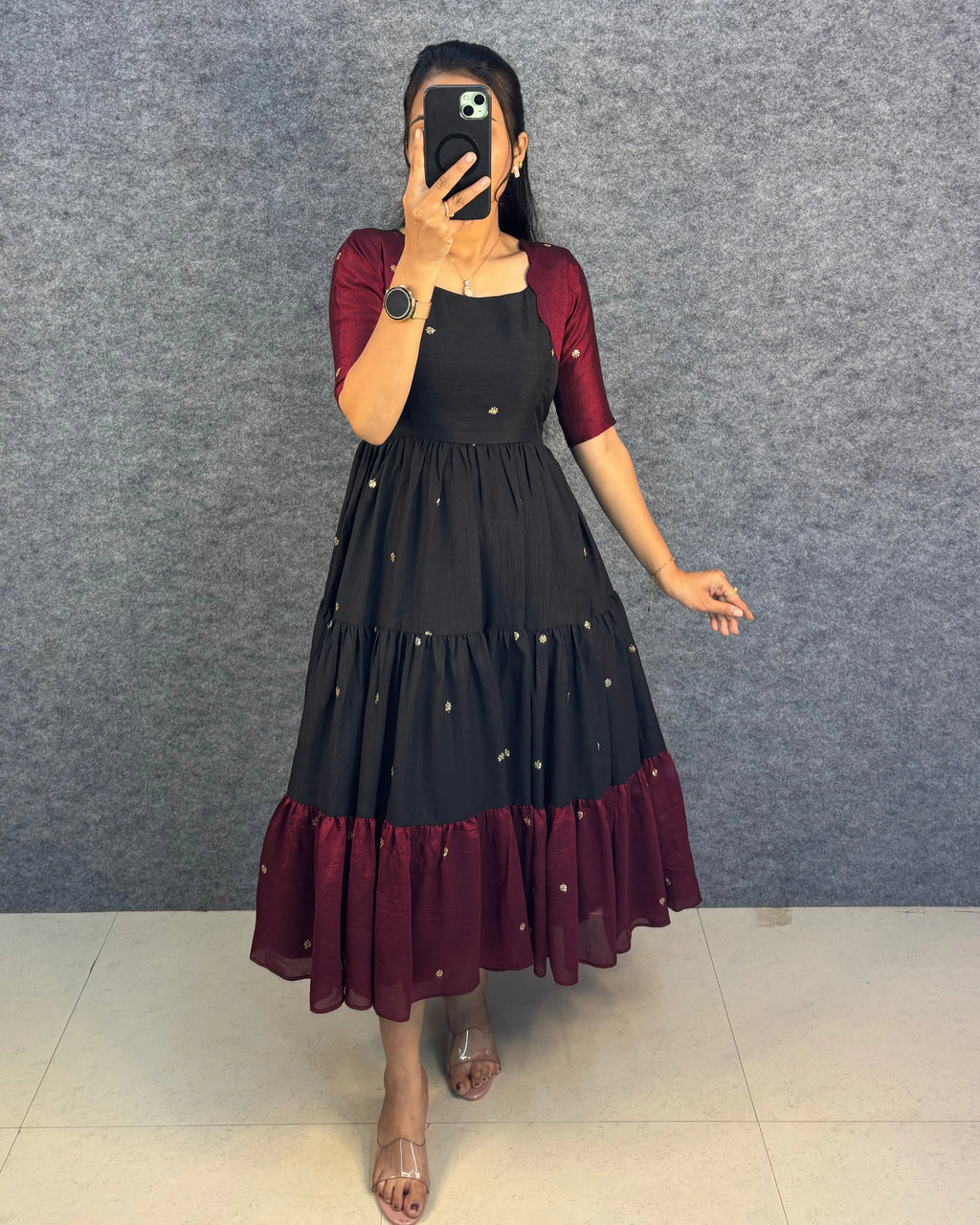 Vichitra Silk Embroidered Maxi Gown 10