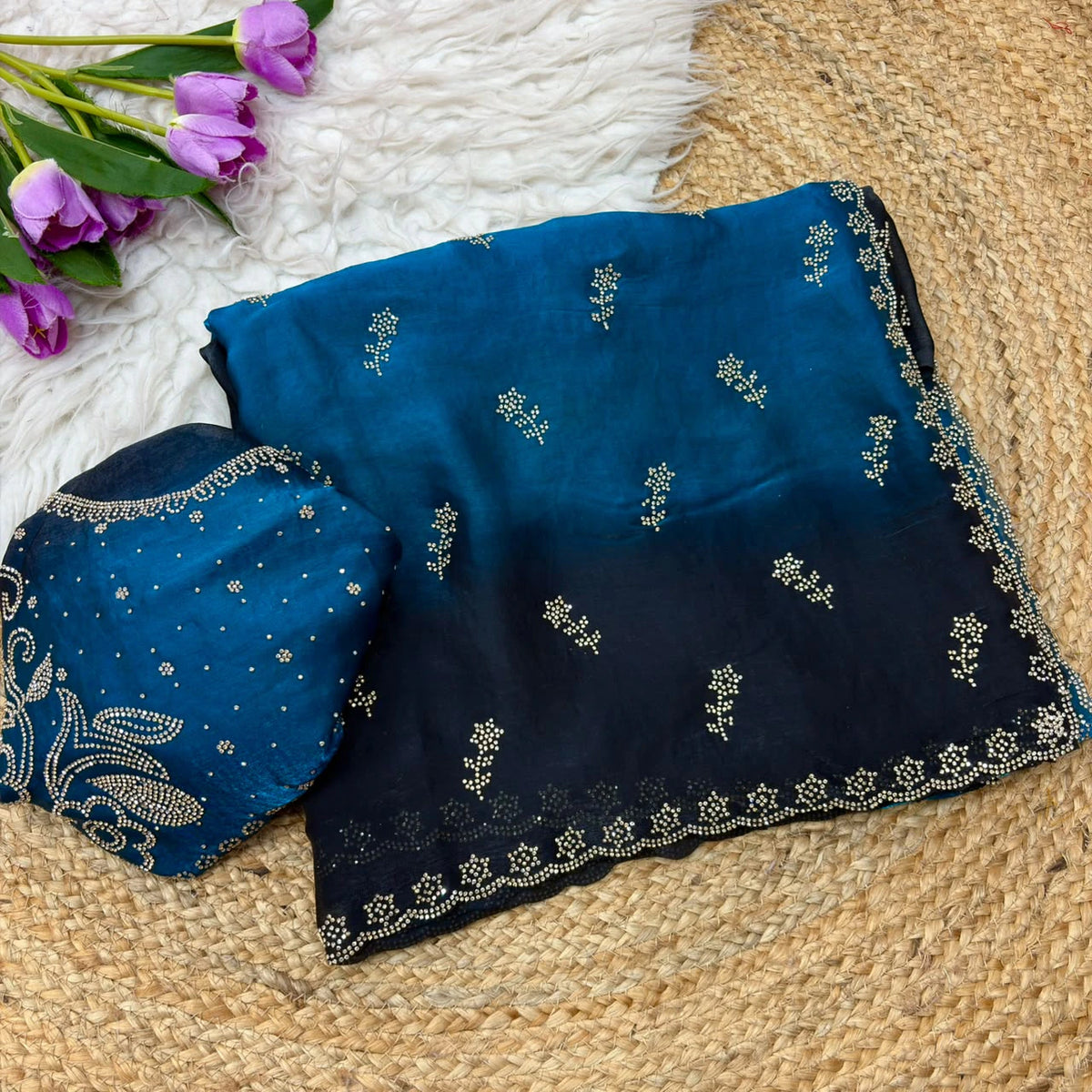 Space Silk Saree with Jarkhan Work 1