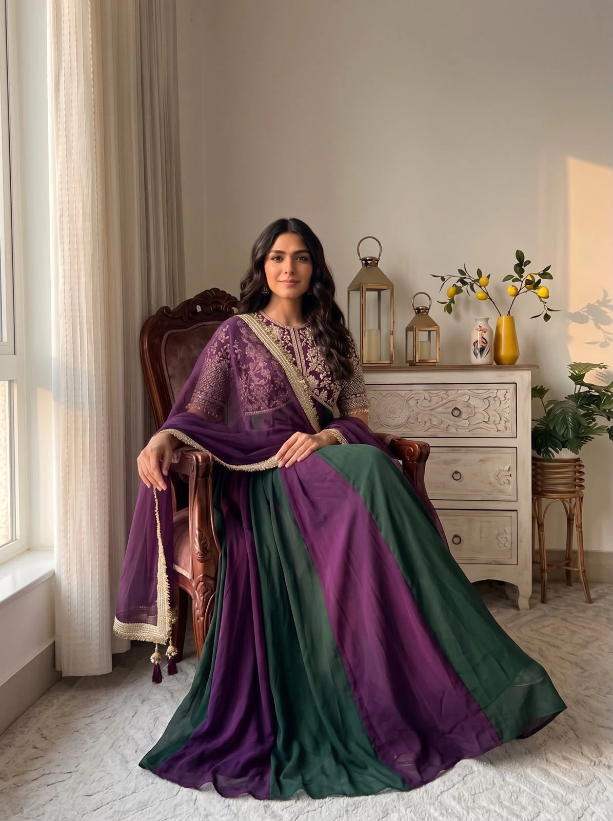 Silk Embroidered Gown Set 8