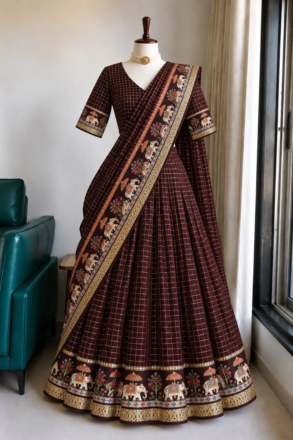 Viscose Zari Woven Lehenga Set 7
