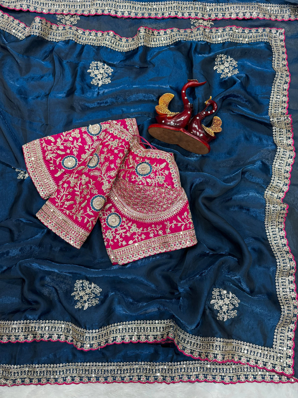 Satin Embroidered Saree with Blouse 9