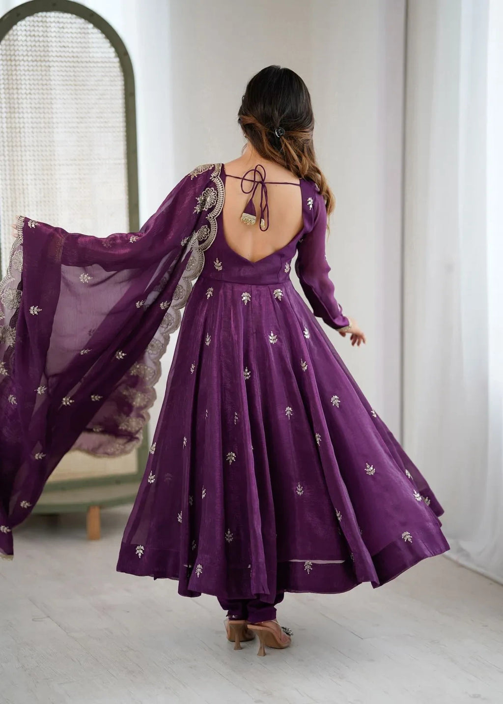 ❤️Elegant Embroidery Sequence Designer Anarkali Three Piece Set❤️ 3