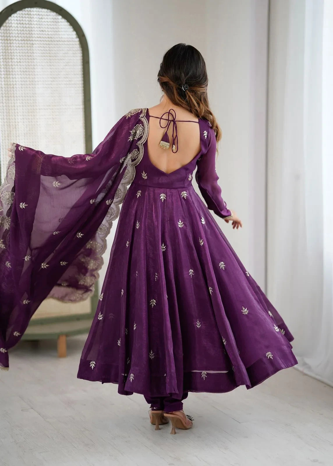 ❤️Elegant Embroidery Sequence Designer Anarkali Three Piece Set❤️ 3