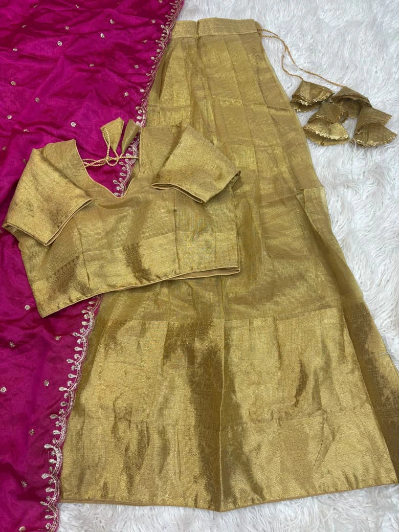 Golden Kanchipuram Half Saree 10