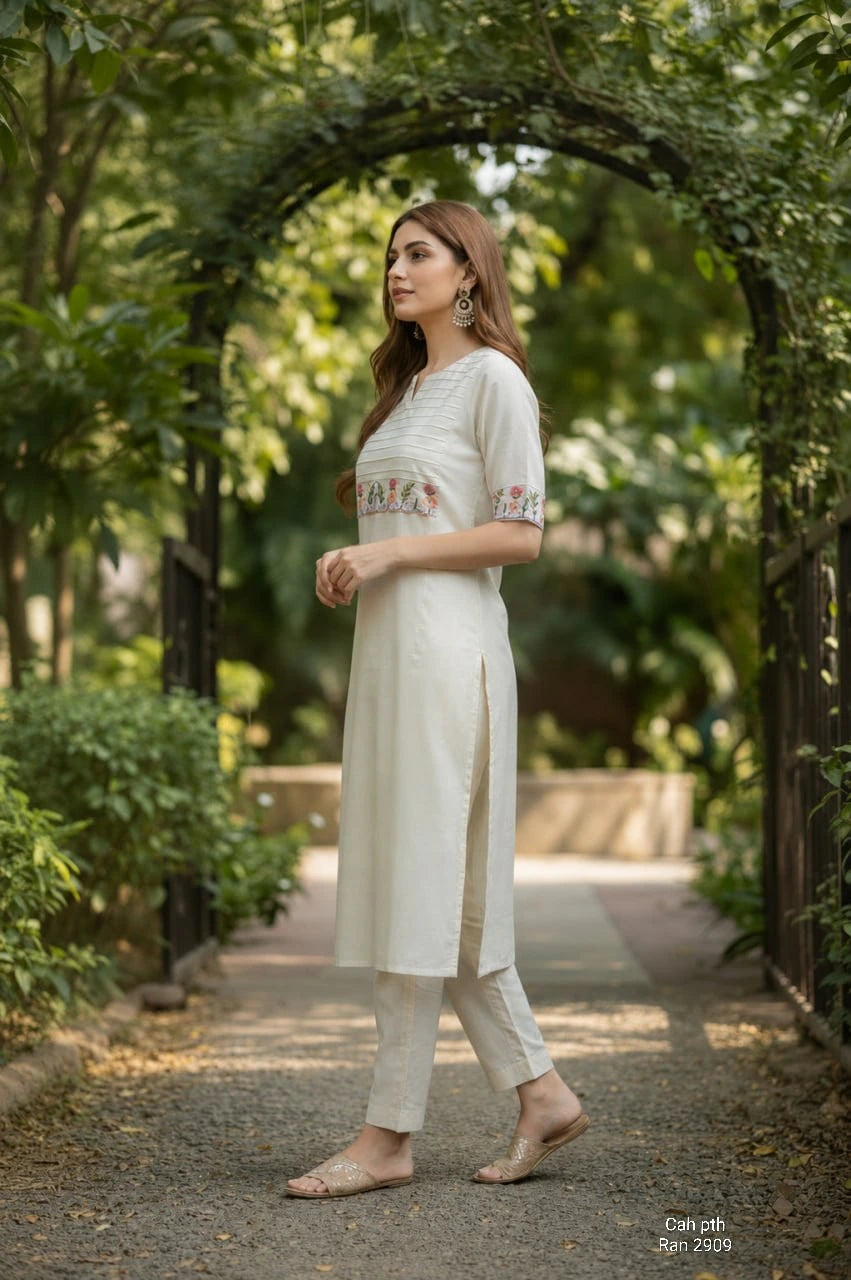 Cotton Embroidered Kurti & Pant Set 5