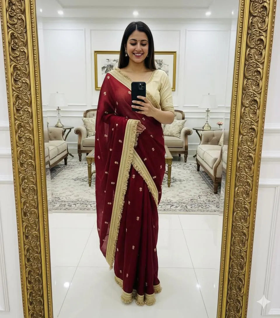 🤩💗Insta Viral Space Silk Saree Multi Sequence Full Worked With Contrast Blouse💗🤩 7