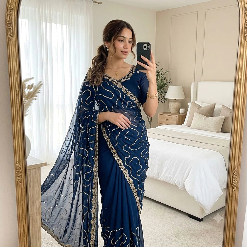 Satin Embellished Saree with Blouse 3