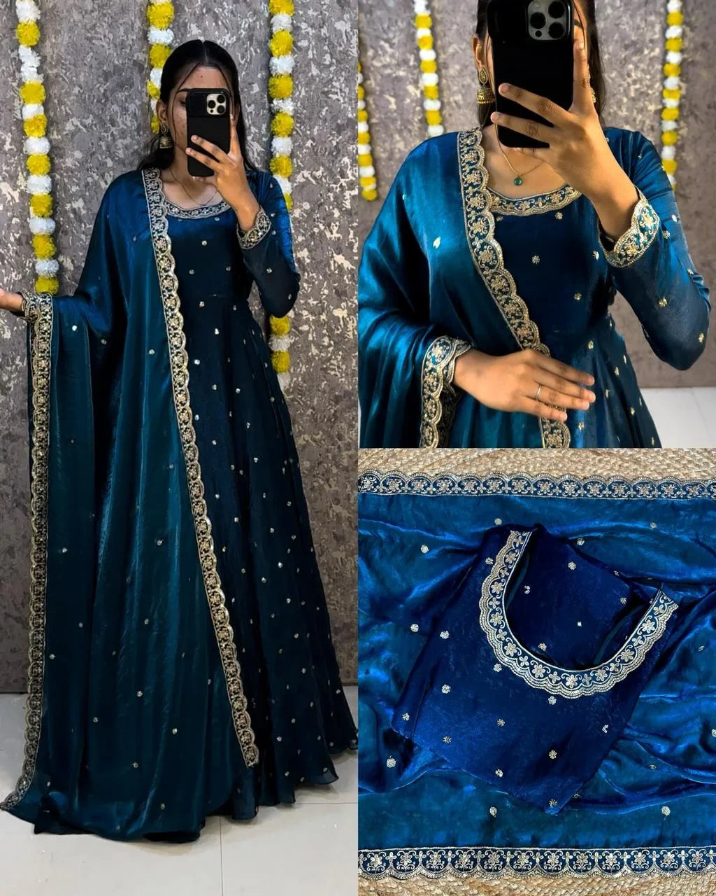 ❤️❤️Trending Space Silk Rich sequence embroidery Gown With Dupatta 💜💜 6