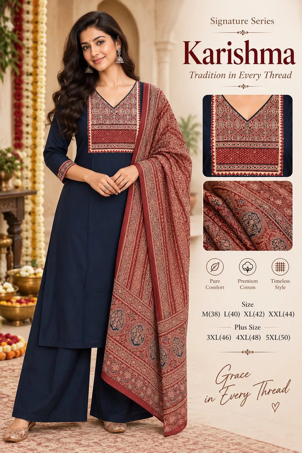 Cotton Ajrakh Print Kurta Set 3