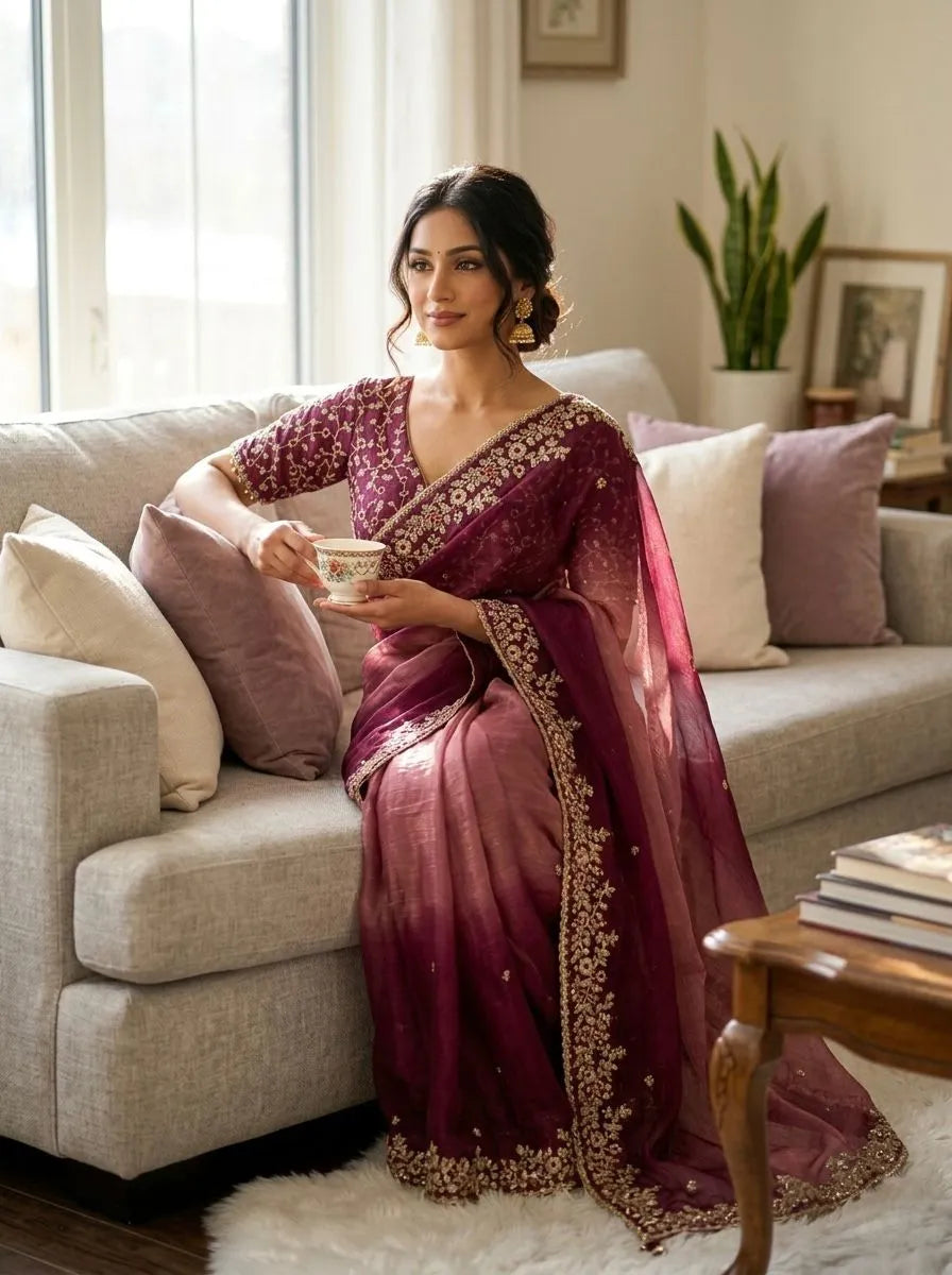 🌸🌸Beautiful Soft Fendy Sequence Embroidery Work Sarees🌸🌸 8