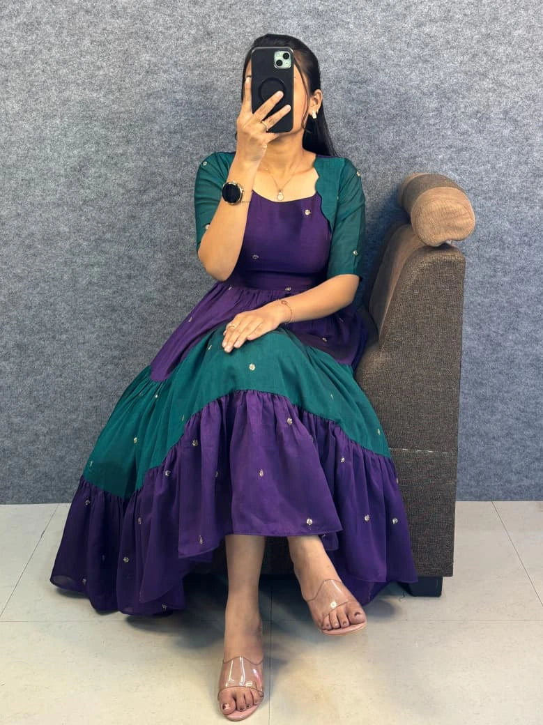 Vichitra Silk Embroidered Maxi Gown 8