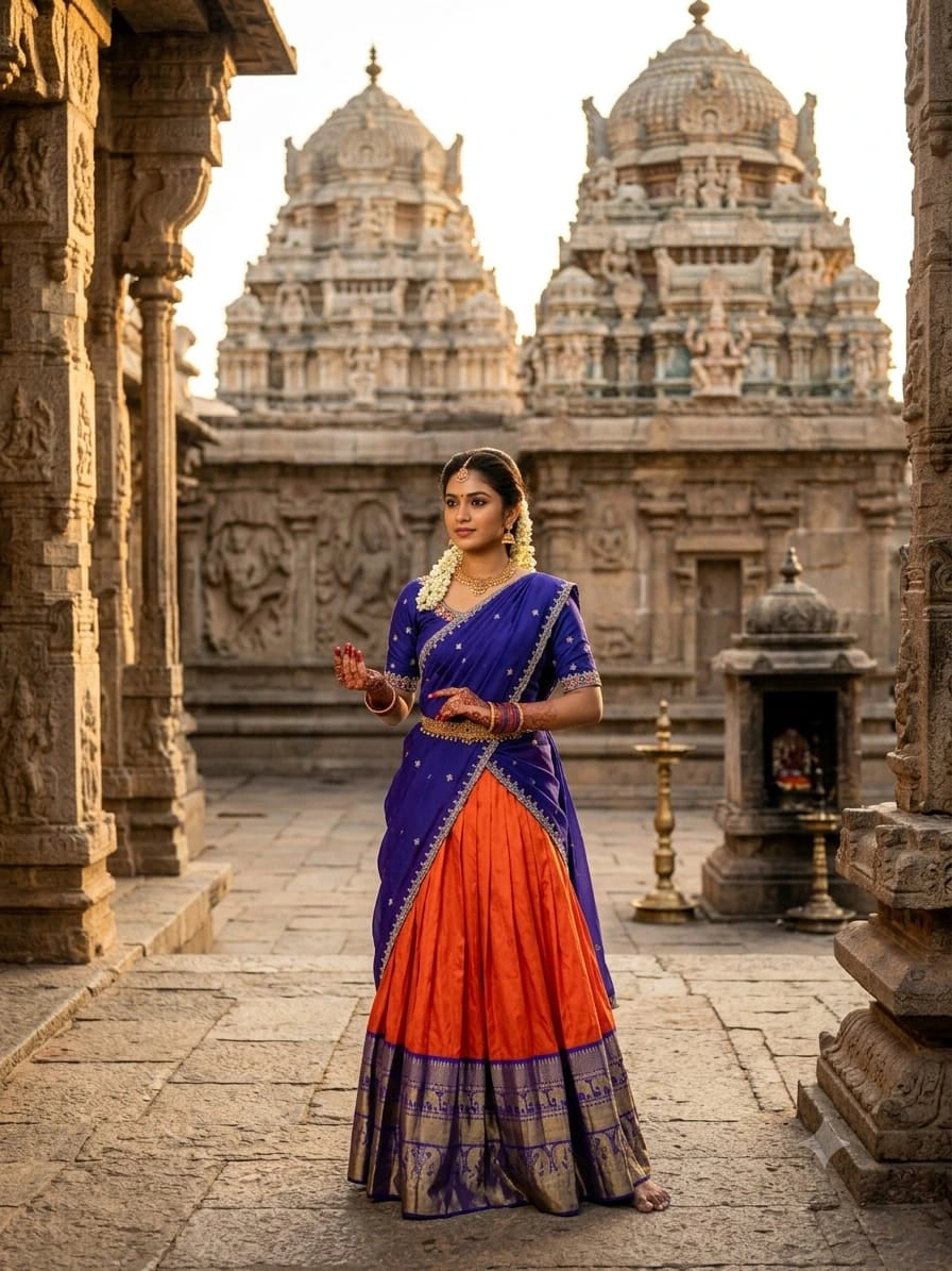 Designer Kanjiveram Silk Lehenga with Maggam Work Blouse 9