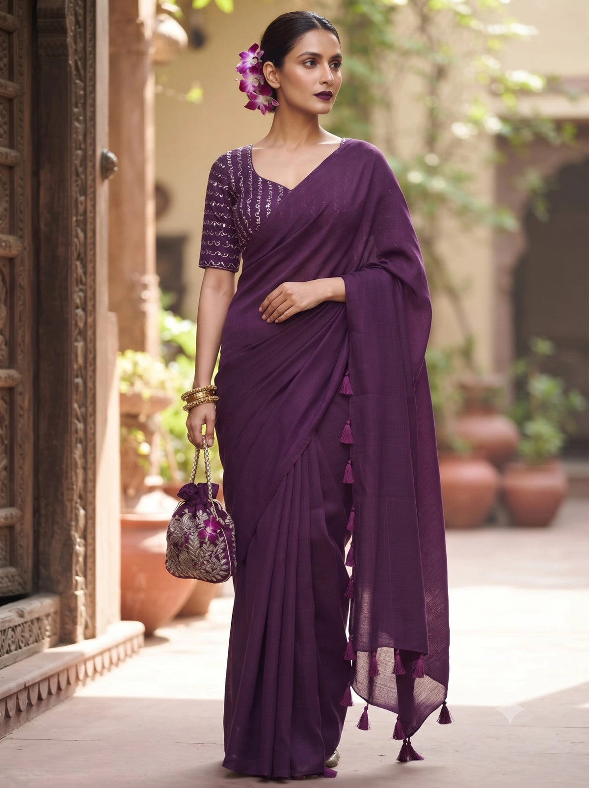 Elegant George Saree with Matching Blouse 1