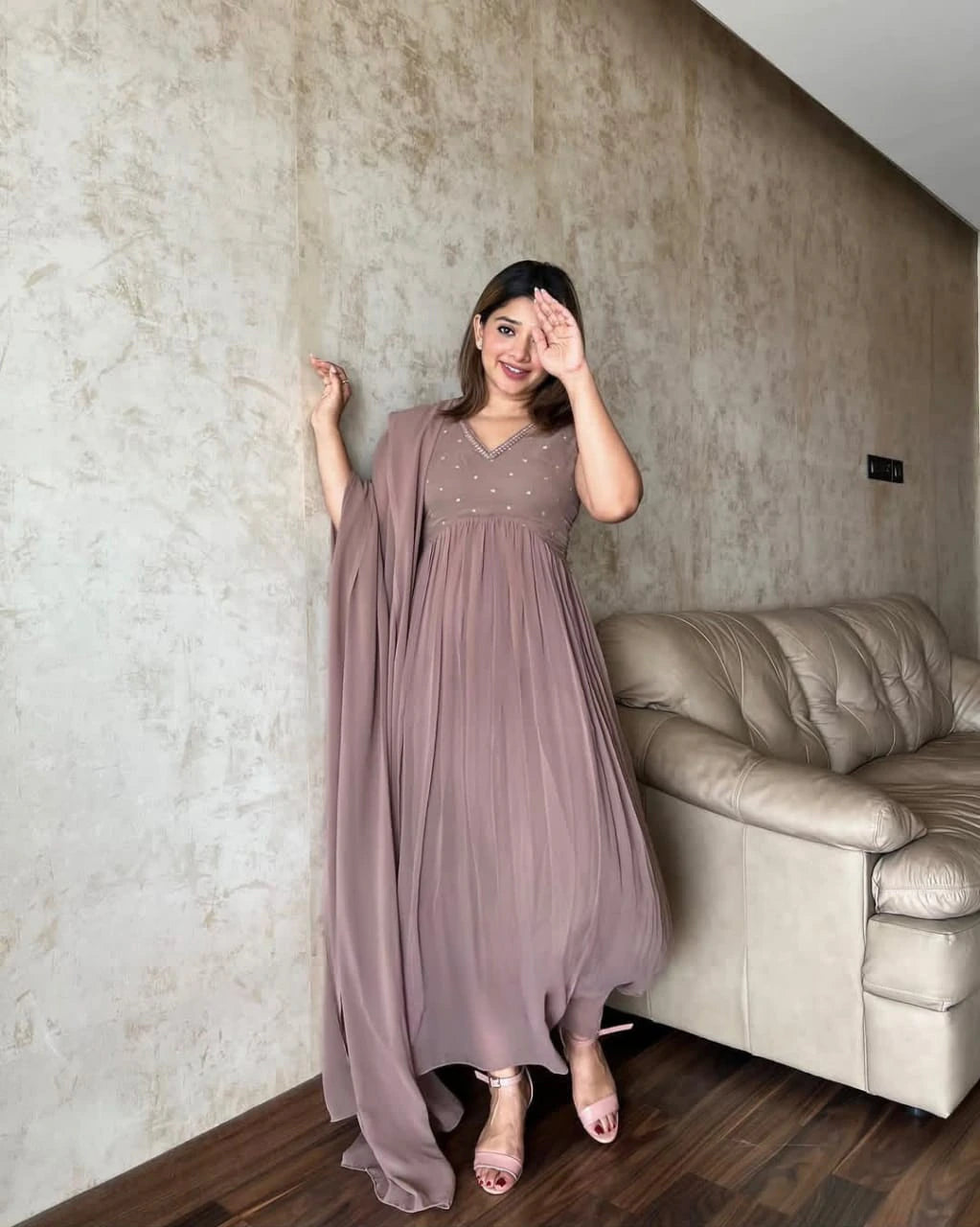 Faux Georgette Embroidered Gown 7