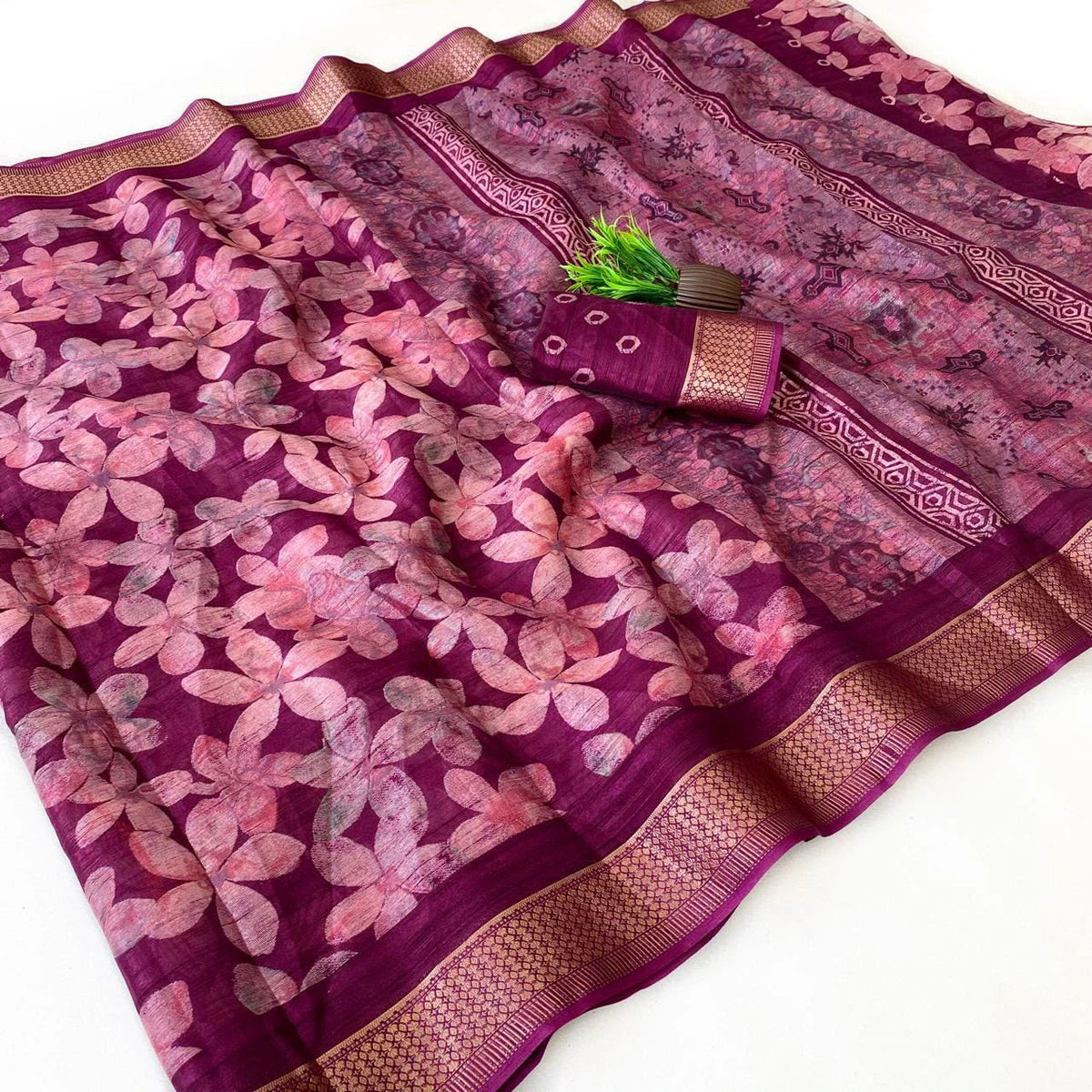 Slub Cotton Saree with Blouse 8