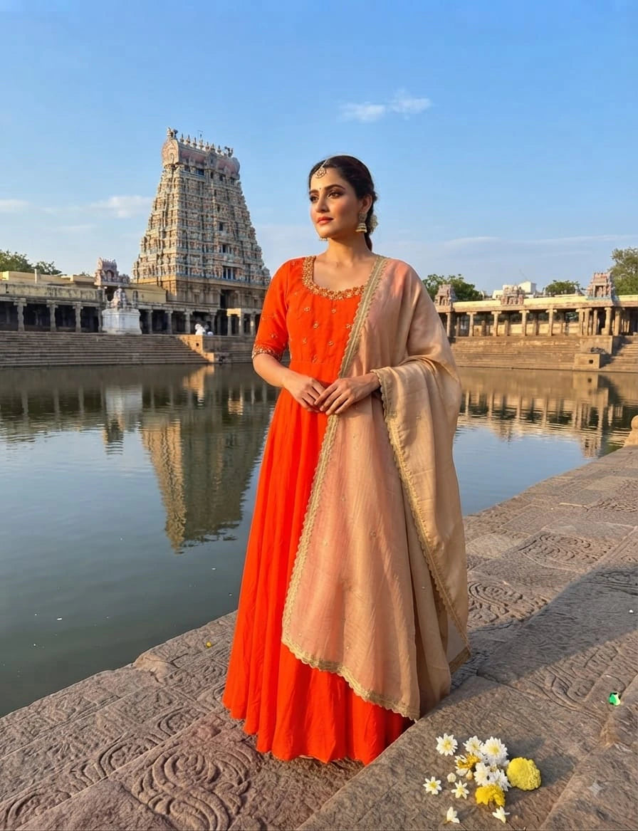 Vichitra Silk Gown with Dupatta 1