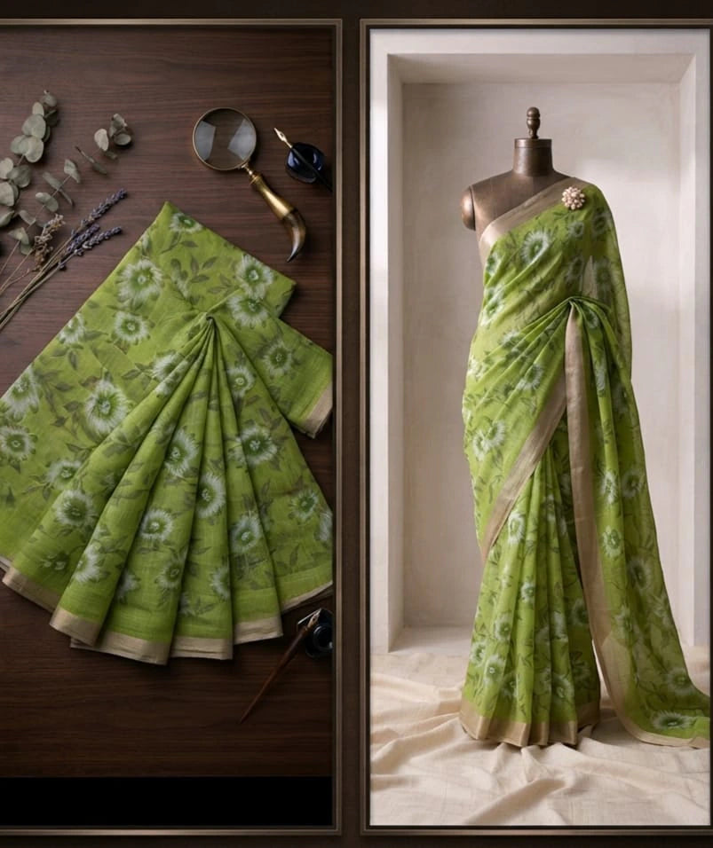 Linen Floral Saree with Blouse 4