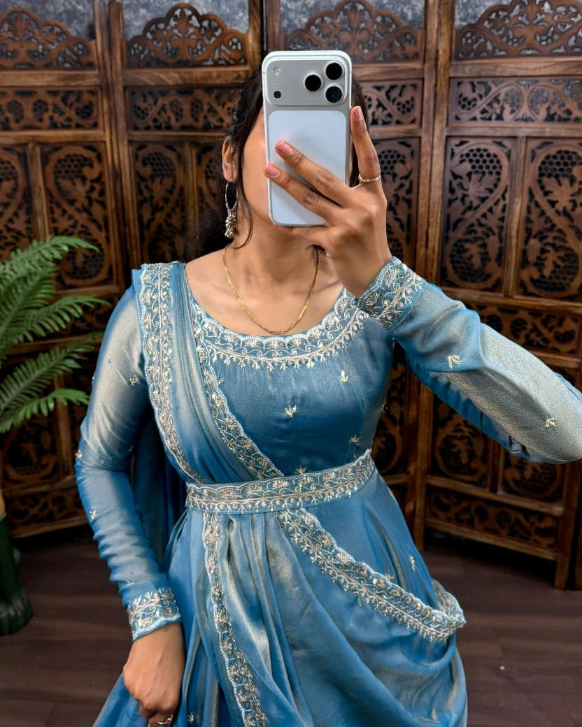 Premium South Silk Gown with Dupatta 4