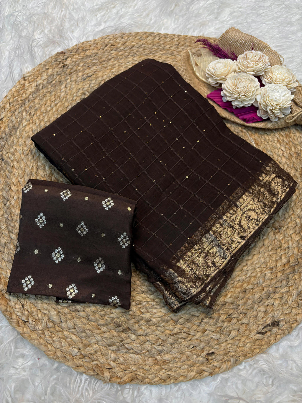 Pure viscose georgette with jacquard border with weaving chex with sequence with pure viscose blouse 5