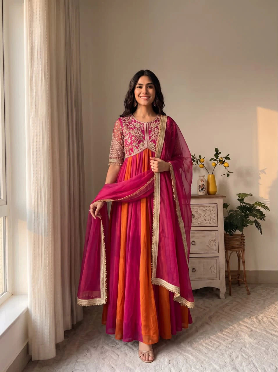 Silk Embroidered Gown Set 6