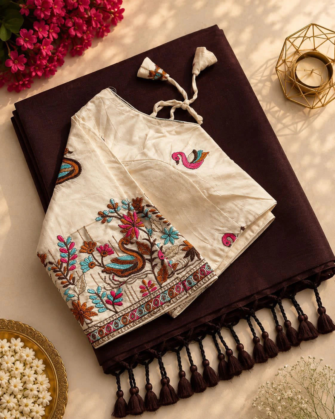 Khadi Cotton Saree with Embroidered Blouse 3