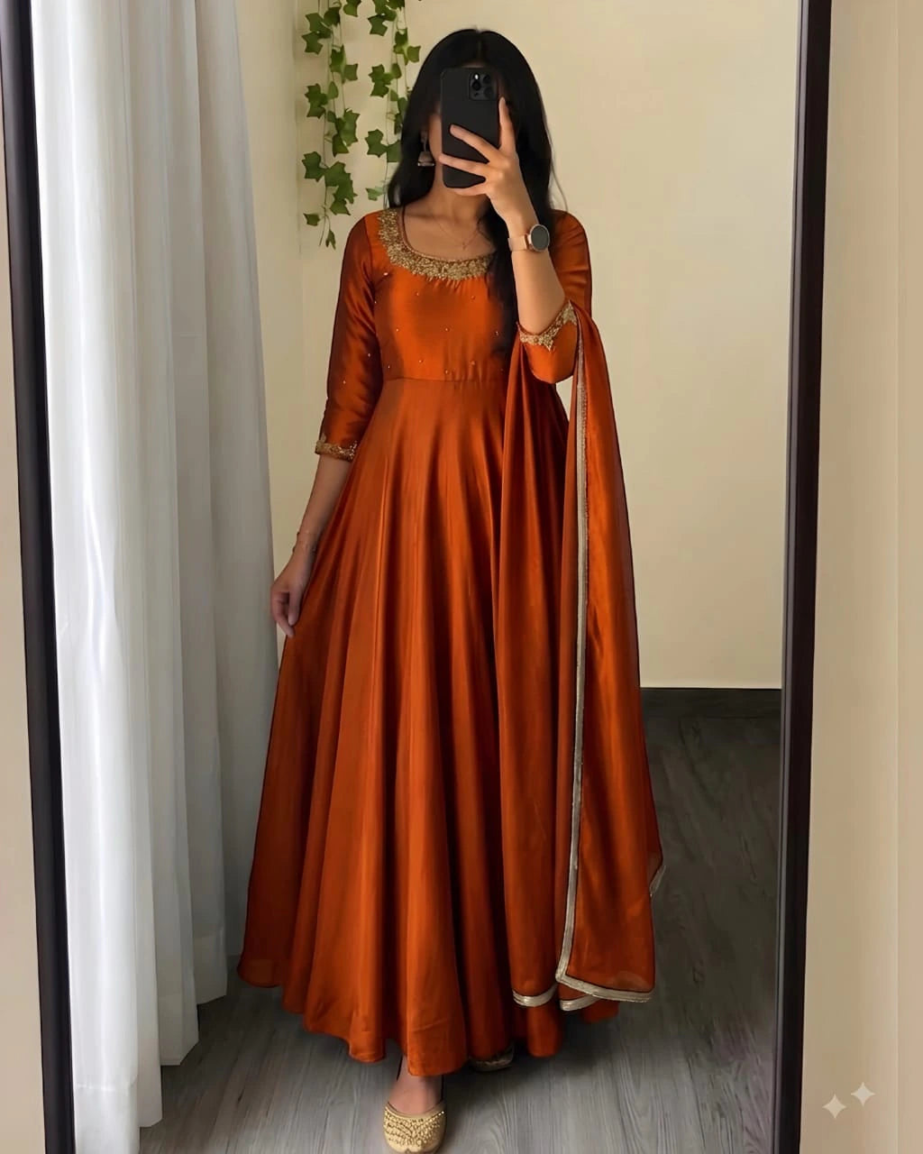 Rangoli Silk Anarkali Gown with Dupatta 1