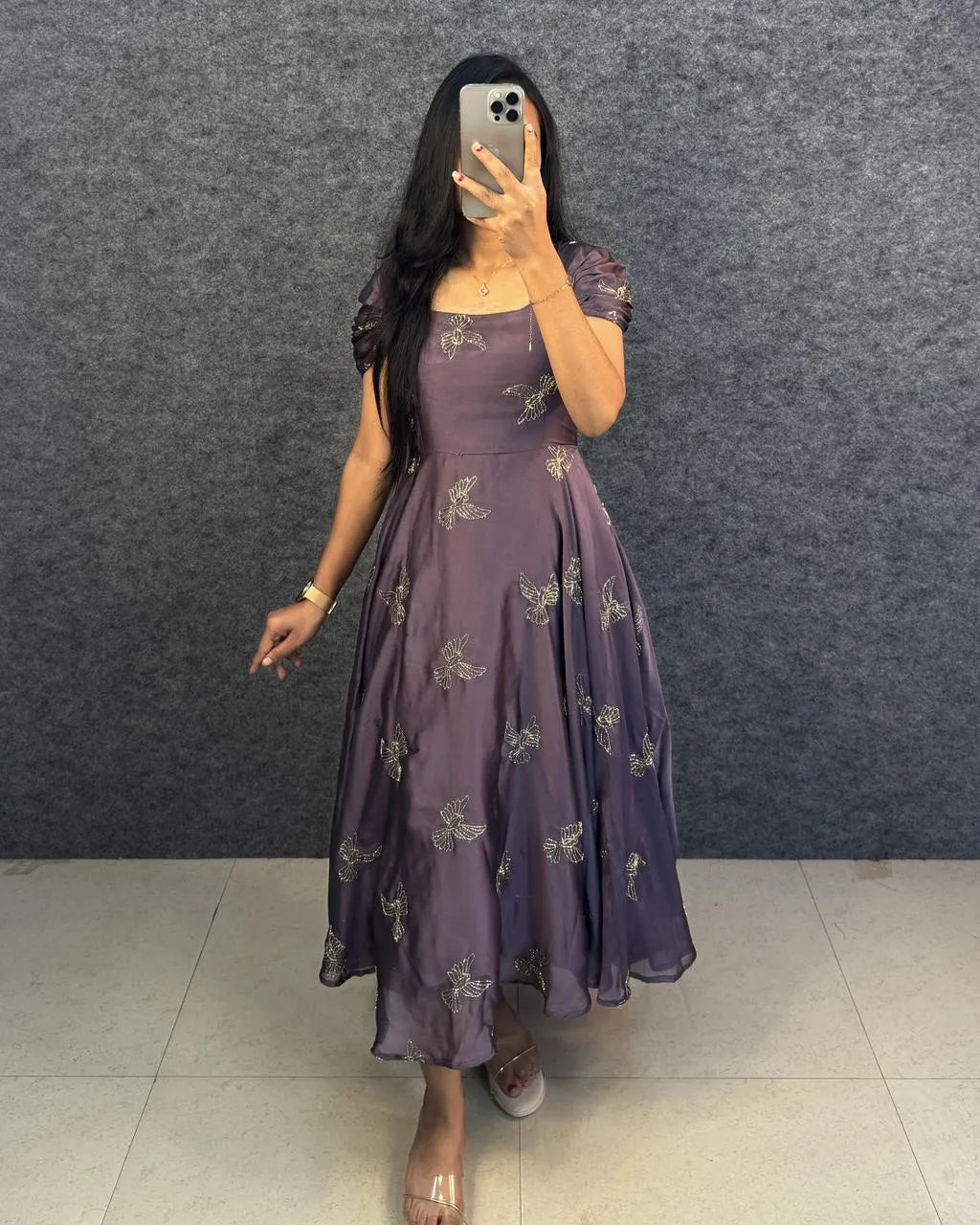 💗💗Trending Premium Space silk Maxi gown With Puff Sleeves💗💗 3