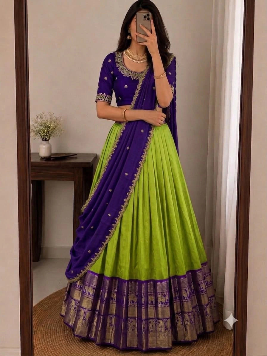Designer Kanjiveram Silk Lehenga with Maggam Work Blouse 2