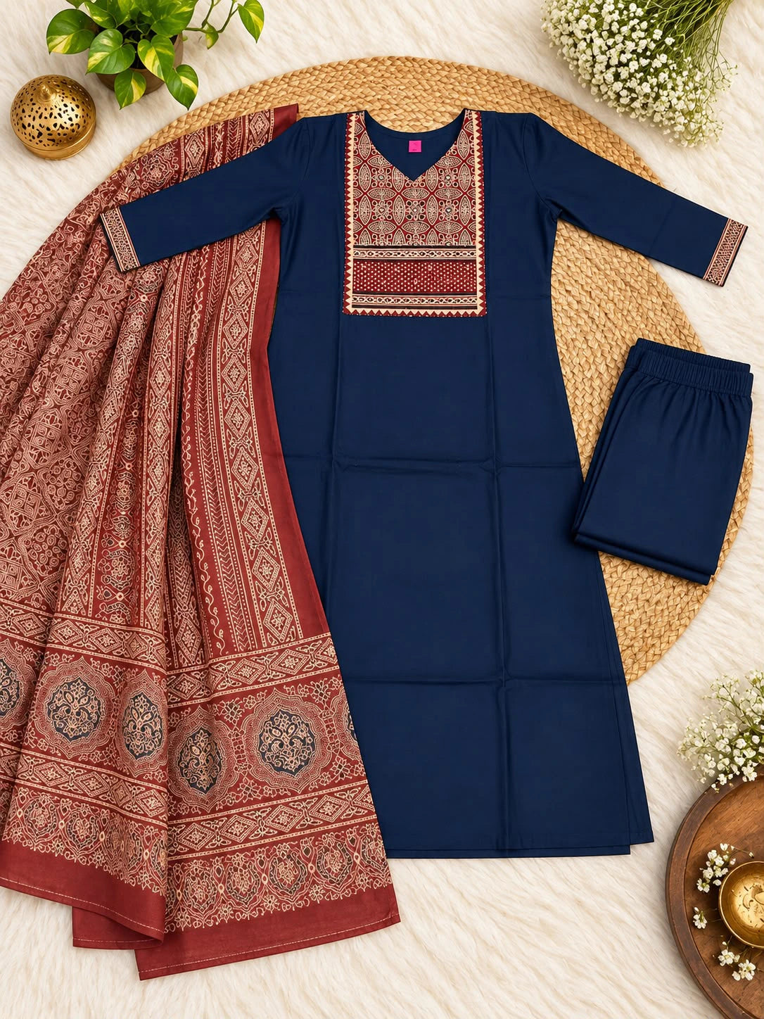 Cotton Ajrakh Print Kurta Set 7