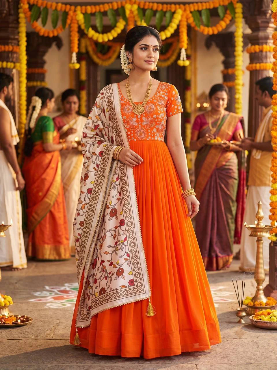 Top Trending Festival Collection. Beautiful Maggam Work Gown With Kalamkari Dupatta. A touch of glam 5