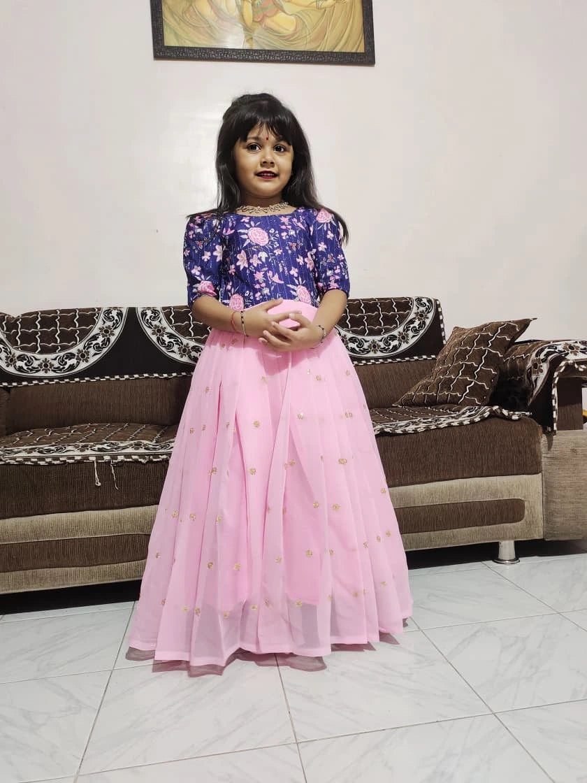 🌸🌸Pure Georgette Girls Silk Embroidery Gown🌈🌈 6