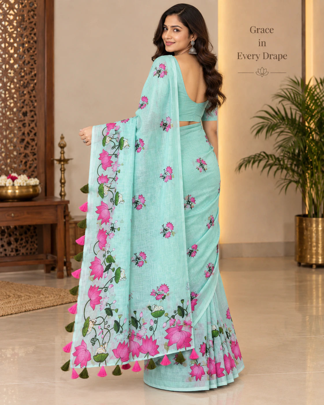 Linen Printed Saree with Blouse 10