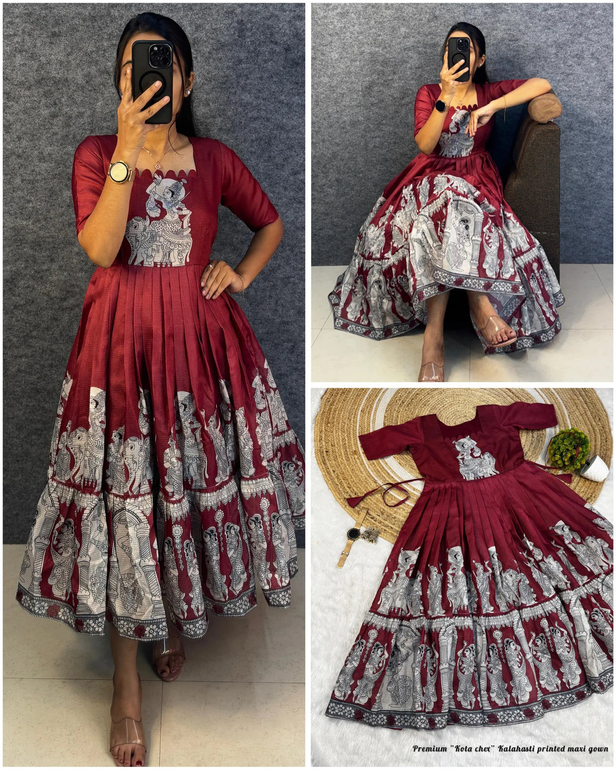 👸👸Trending Kalamkari khalahasti Pure Cotton Printed kota Maxi Gown👑👑 4