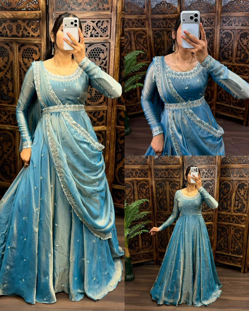 Premium South Silk Gown with Dupatta 2