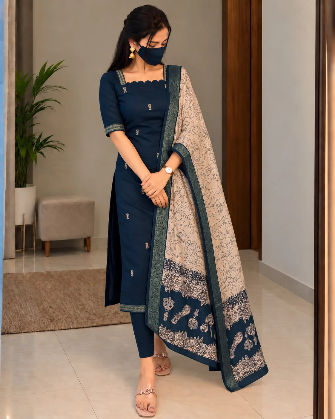 Cotton Top with Chennuri Silk Kalamkari Dupatta 7