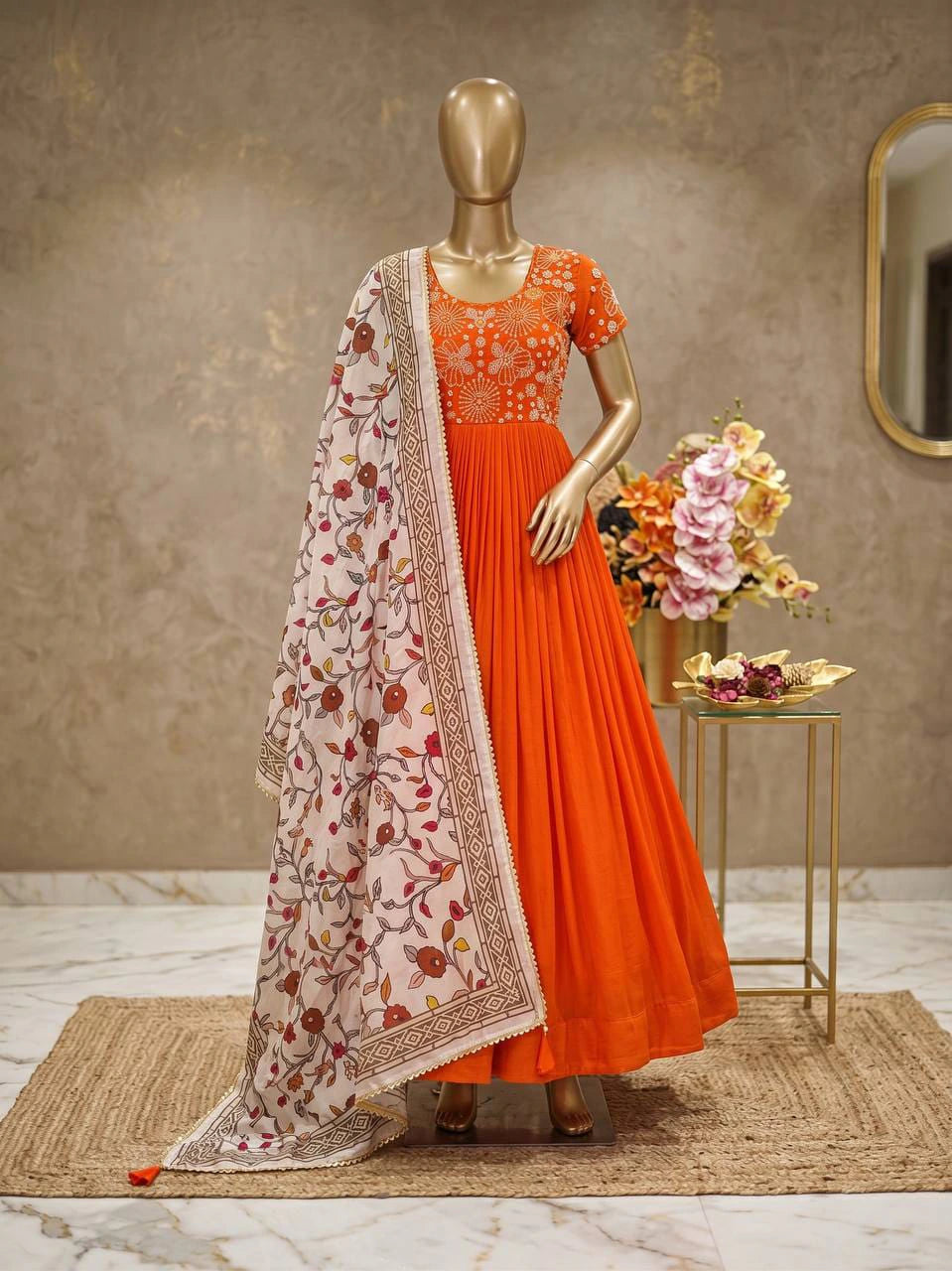 Top Trending Festival Collection. Beautiful Maggam Work Gown With Kalamkari Dupatta. A touch of glam 3