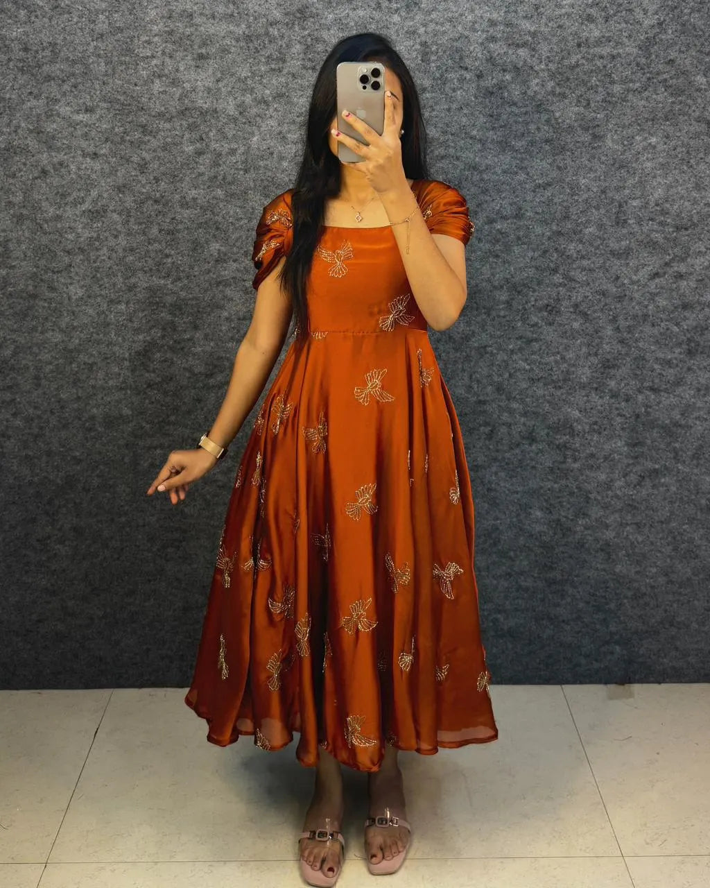 💗💗Trending Premium Space silk Maxi gown With Puff Sleeves💗💗 5